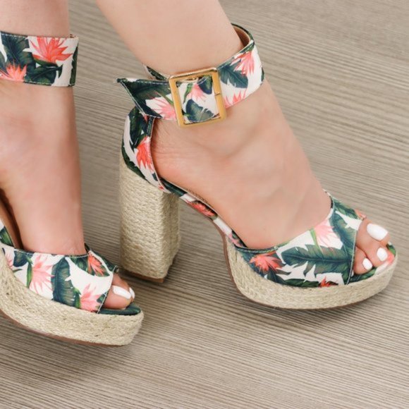 Floral Print Platform Espadrilles, Ankle Buckle - Picture 10 of 10